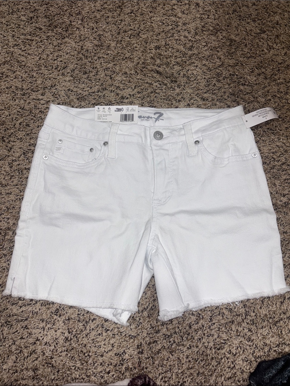 Seven7 White Denim Shorts with Frayed Hem